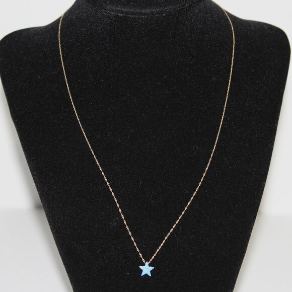 Dainty Solid 14K Gold Necklace with Blue Opal Star Charm - Picture 3 of 9
